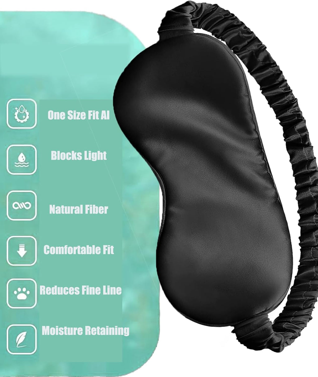 Silk Sleep Eye Mask,Blindfold with Elastic Strap,Soft Lightweight for Night Sleeping 1 Pcs (Black)